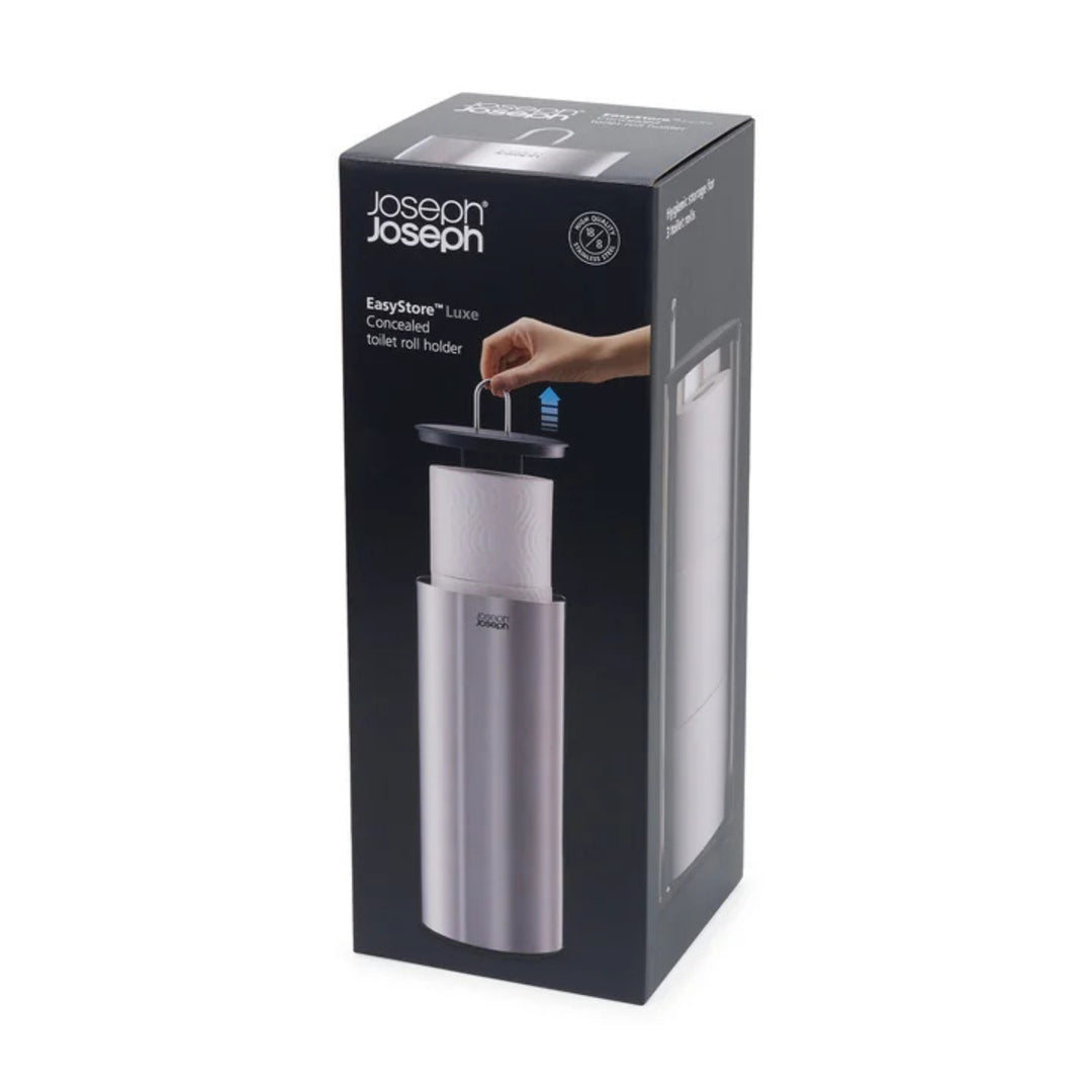 Joseph Joseph EasyStore Luxe Concealed Toilet Roll Holder Verpackung mit Produktabbildung