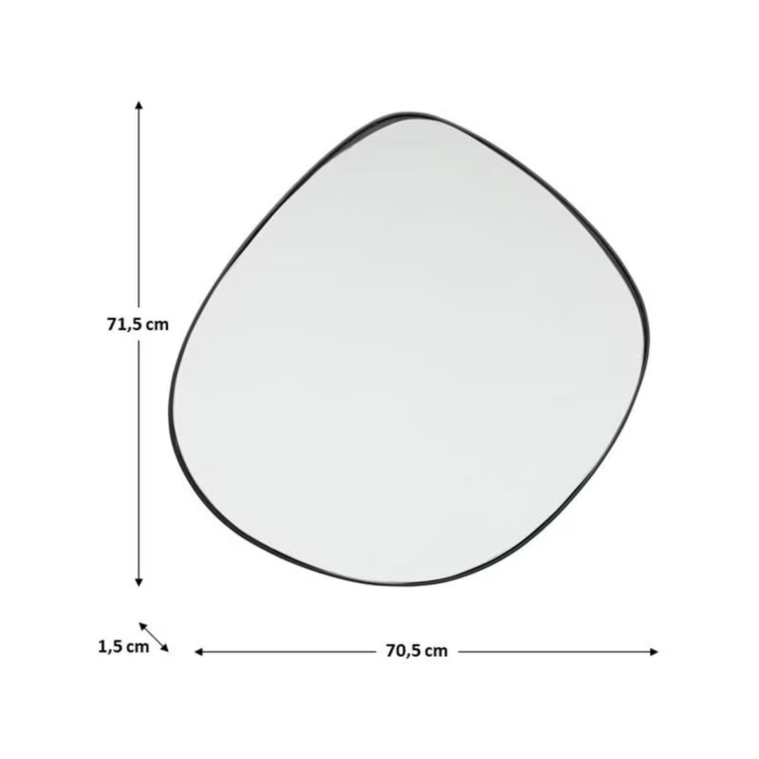 Masse des Kare Göteborg Spiegels mit organischer Form 71,5 cm Höhe und 70,5 cm Breite
