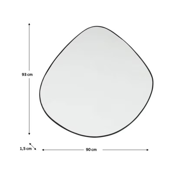 Masse des Kare Göteborg Spiegels mit organischer Form 93 cm Höhe und 90 cm Breite