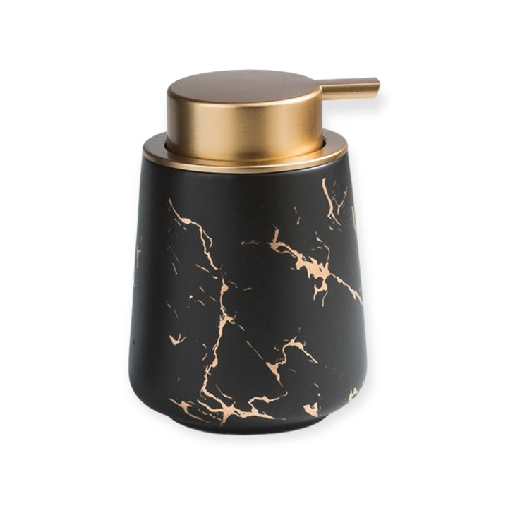 Keramik Seifenspender marmor schwarz 400 ml mit goldener Pumpe stilvolles Badezimmer