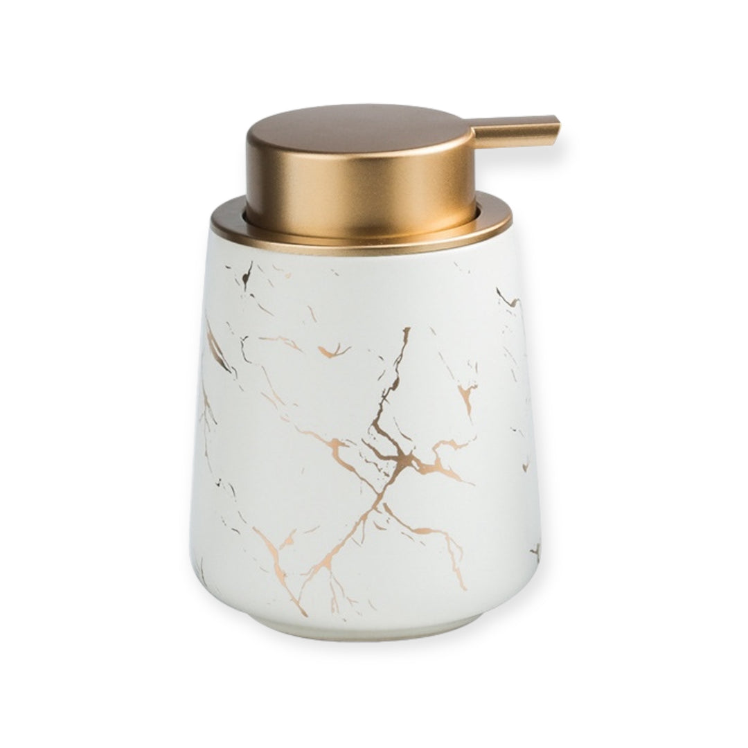 Keramik Seifenspender marmor weiss 400 ml mit goldener Pumpe elegantes Design