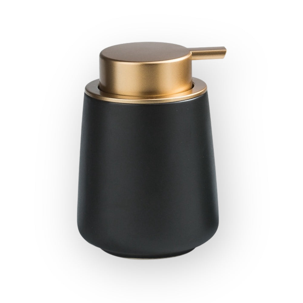 Keramik Seifenspender matt schwarz 400 ml mit goldener Pumpe modernes Badezimmer