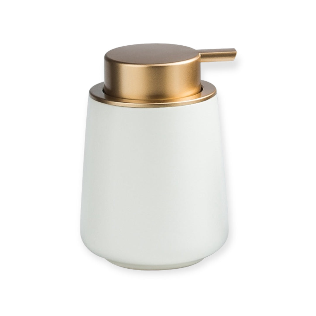 Keramik Seifenspender matt weiss 400 ml mit goldener Pumpe für Badezimmer