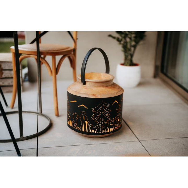 Laterne Alpaufzug Familie aus Holz und Metall als stimmungsvolle Laterne für Terrasse oder Balkon