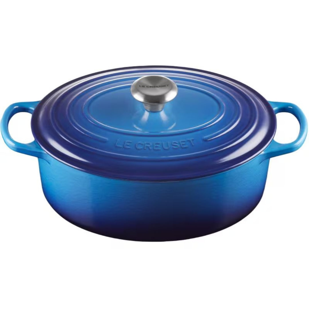 Le Creuset Bräter Signature in Azur – emaillierter Gusseisen-Bräter für gleichmässiges Schmoren und Braten