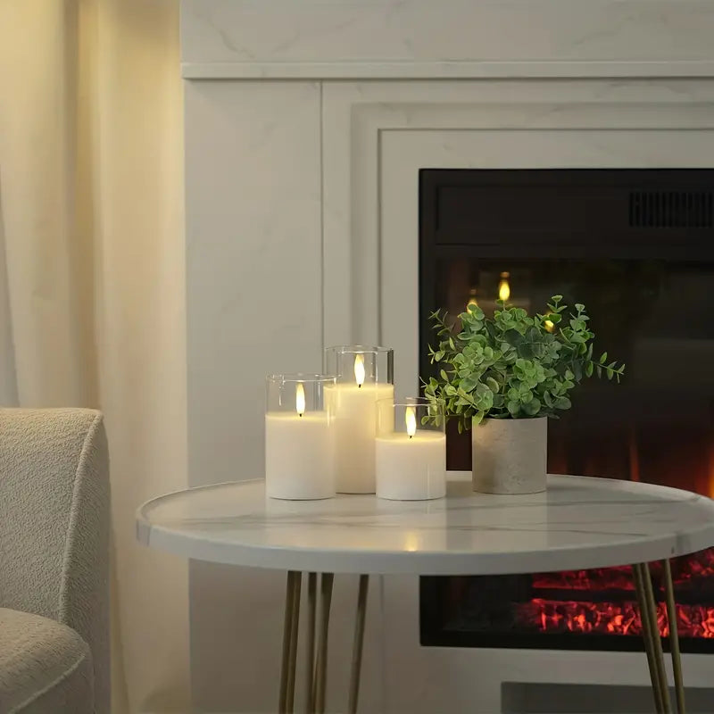 Flammenlose LED Kerzen im Glas für gemütliche Wohnzimmer Atmosphäre