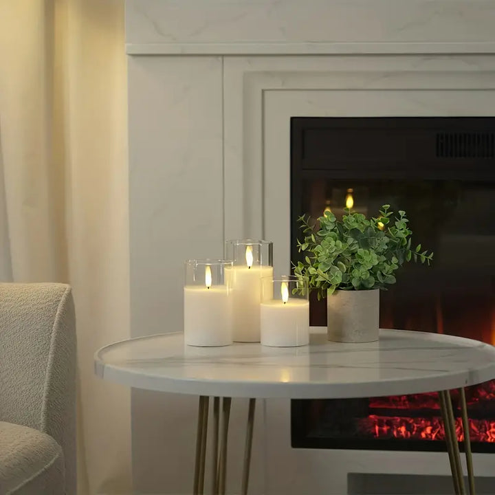 Flammenlose LED Kerzen im Glas für gemütliche Wohnzimmer Atmosphäre