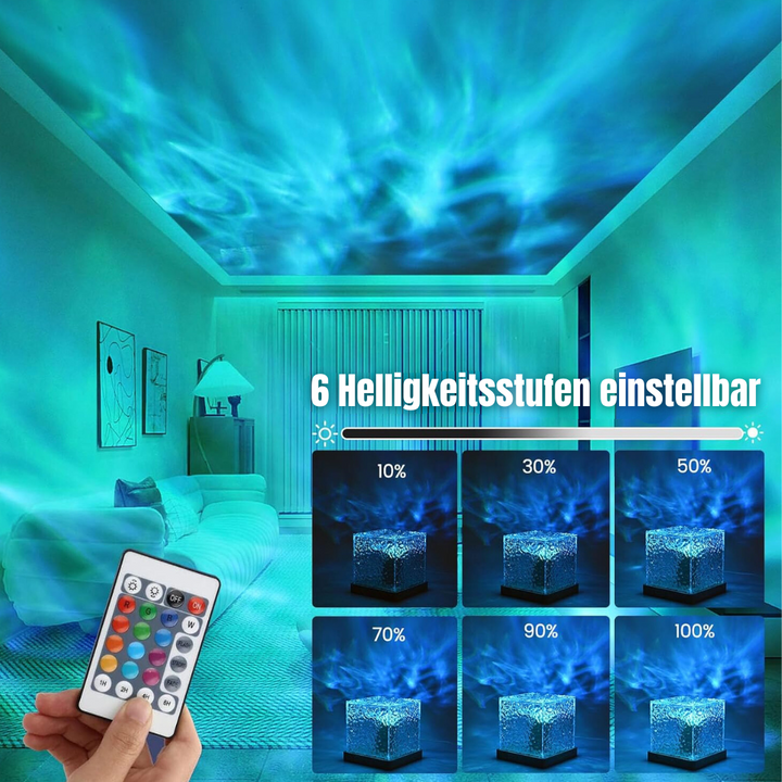 LED Kristall Nordlichtlampe mit dimmbarer Helligkeit und Fernbedienung als Ambientelicht im Schlafzimmer