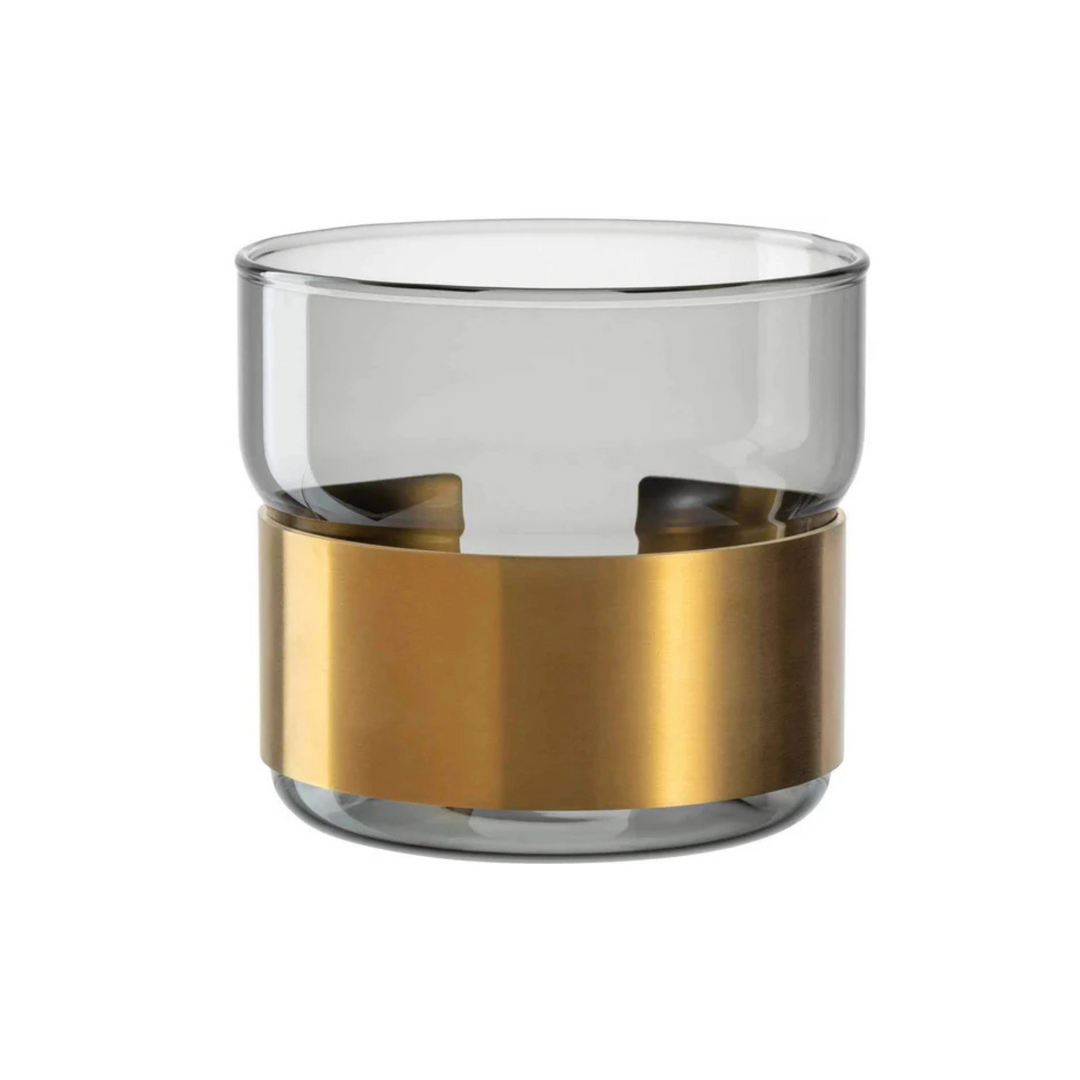 Leonardo Tischlicht Silenzio 9 cm, graues Glas mit goldfarbener Metallspange