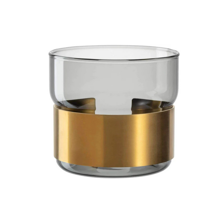 Leonardo Tischlicht Silenzio 9 cm, graues Glas mit goldfarbener Metallspange