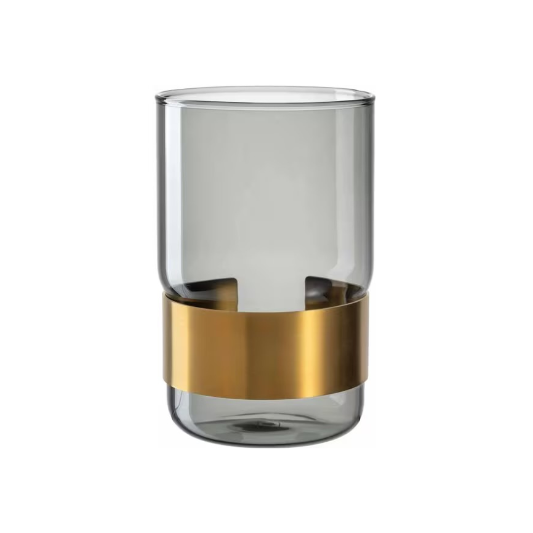 Vase Leonardo Silenzio 15 cm, verre gris avec bague métallique, vue de face