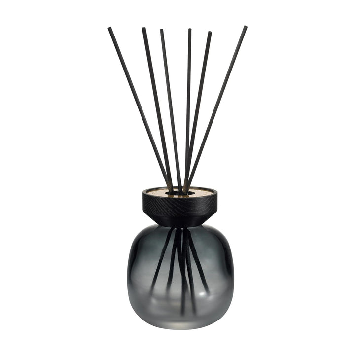 Maison Berger Duftstäbchen Bouquet Minéral, Rauchglas mit Holzring von vorne