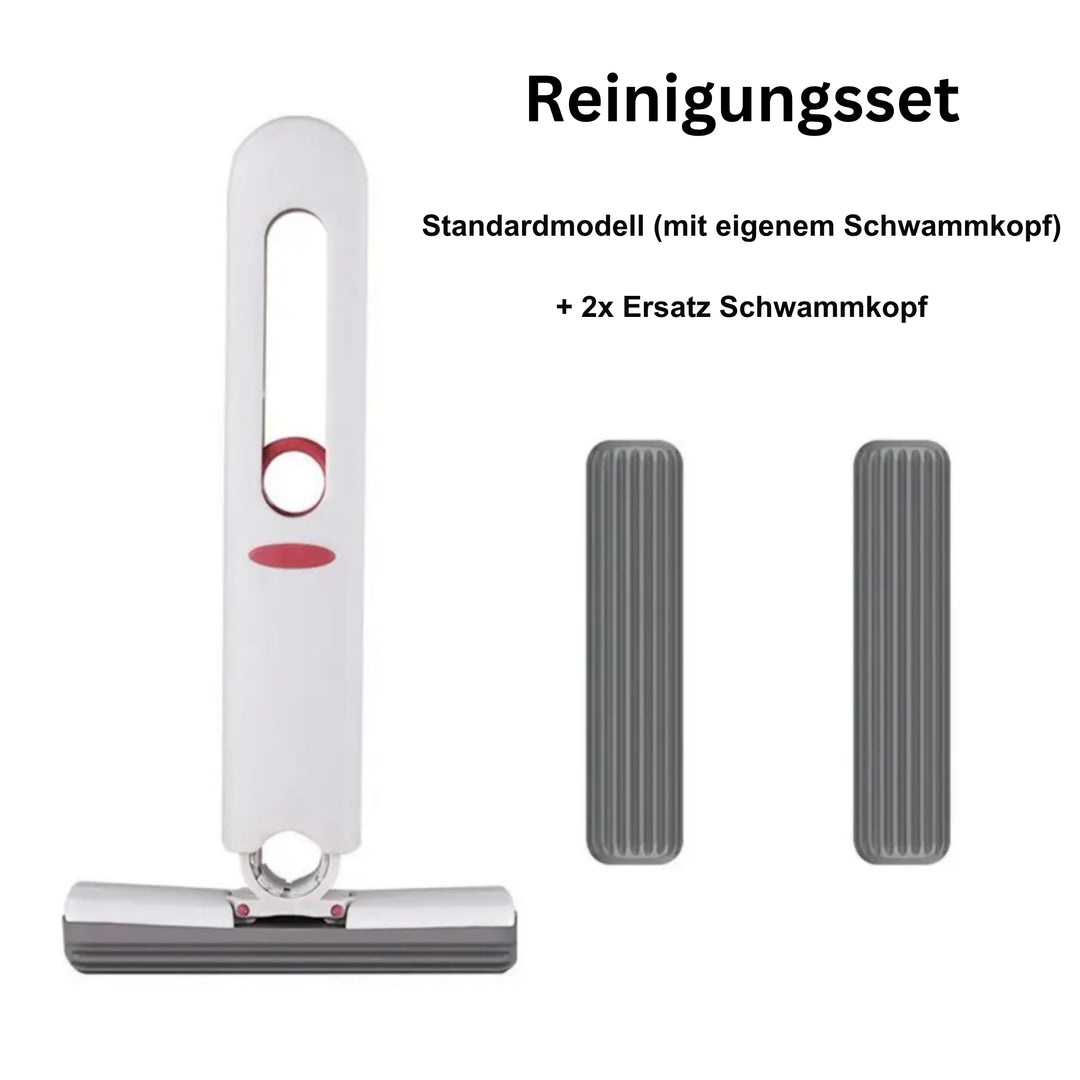 Mini Wischmopp Set mit 2 Ersatz Schwammköpfen wiederverwendbarer Reinigungsschwamm mit Auswringfunktion für Haushalt