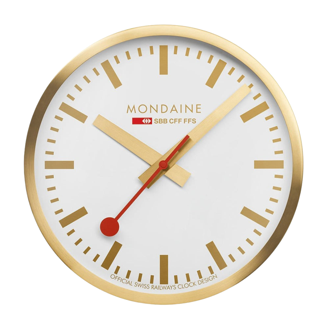 Horloge murale Mondaine Quartz 25 cm, or, vue de face