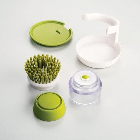 Brosse à vaisselle PanScrub avec distributeur de produit vaisselle, vert, toutes les pièces