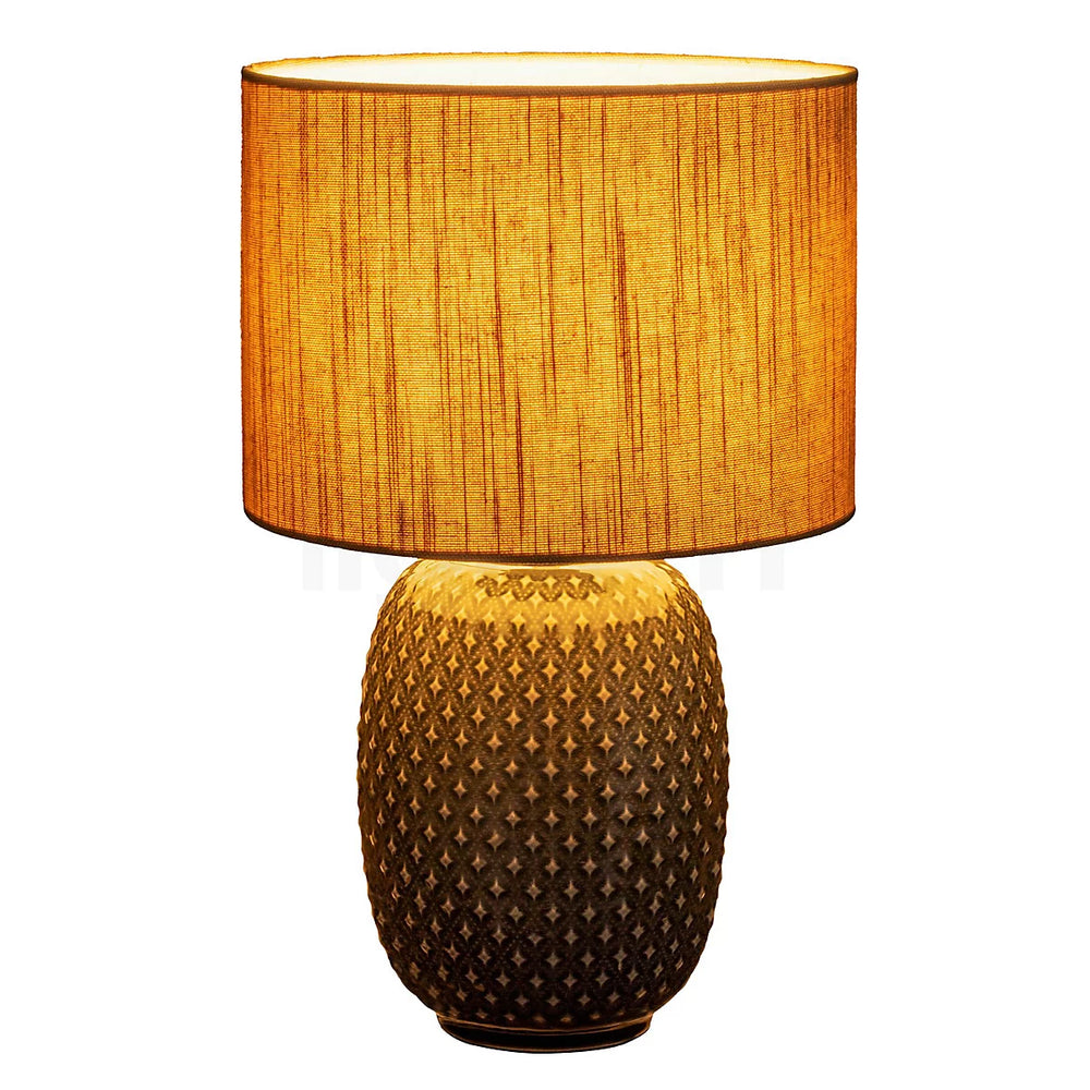 Pauleen Pretty Classy Tischleuchte mit warmem Licht, Stoffschirm beige und strukturierter Keramikfuss
