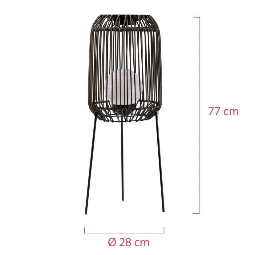 Massskizze der Solar-Stehleuchte: 77 cm hoch, 28 cm Durchmesser