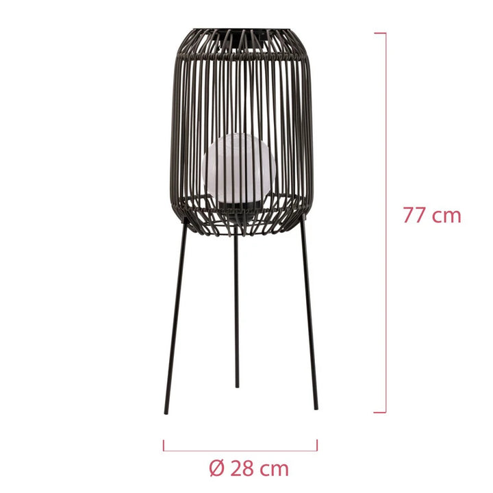 Massskizze der Solar-Stehleuchte: 77 cm hoch, 28 cm Durchmesser