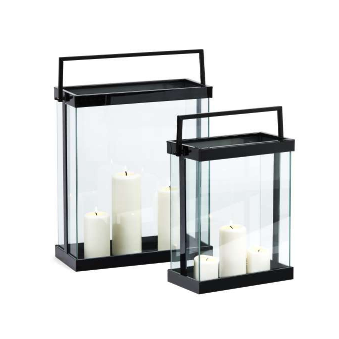 Philippi Laterne Luxor S in Schwarz aus Edelstahl und Glas, moderne Designlaterne für Innen und Aussen