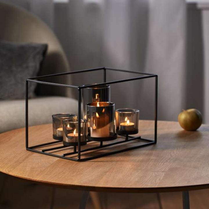 Philippi Windlicht York mit fünf Kerzen als stimmungsvolle Tischdekoration im Wohnraum