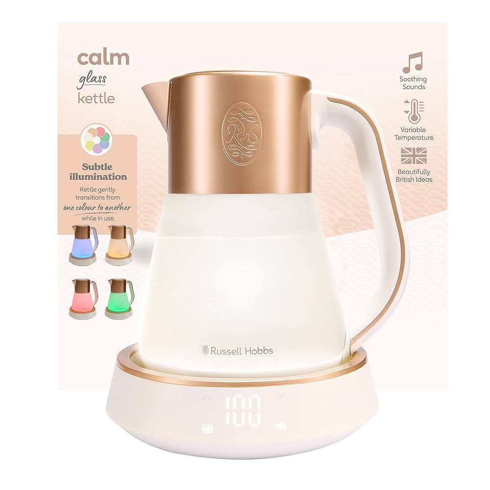Russell Hobbs Calm Touch Wasserkocher aus Milchglas mit Farbwechselbeleuchtung, Temperaturwahl und beruhigenden Sounds