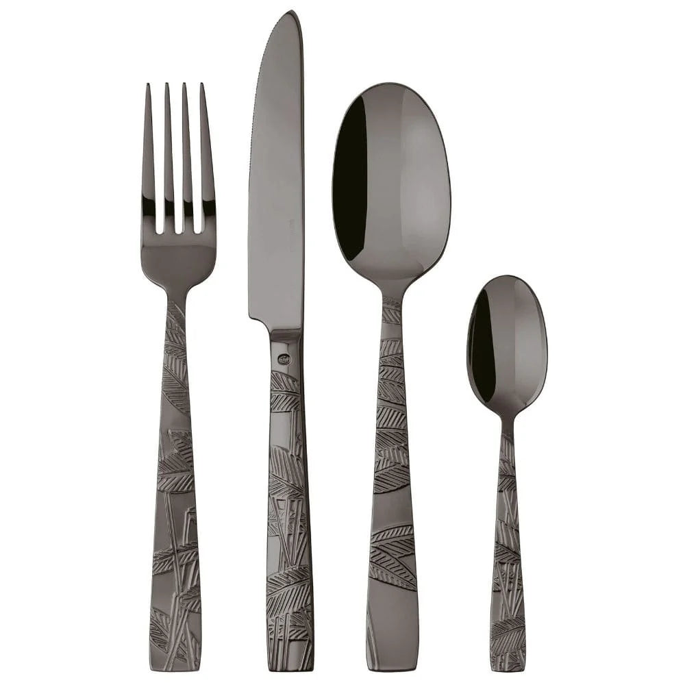 Ménagère Sambonet Jungle, Mirror PVD 2Black, fourchette, couteau, cuillère et cuillère à café