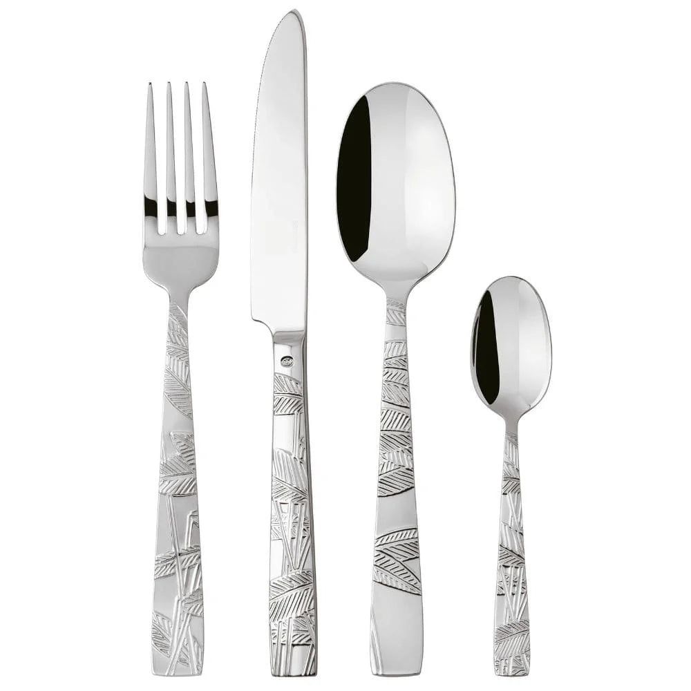Ménagère Sambonet Jungle, acier Mirror, fourchette, couteau, cuillère et cuillère à café