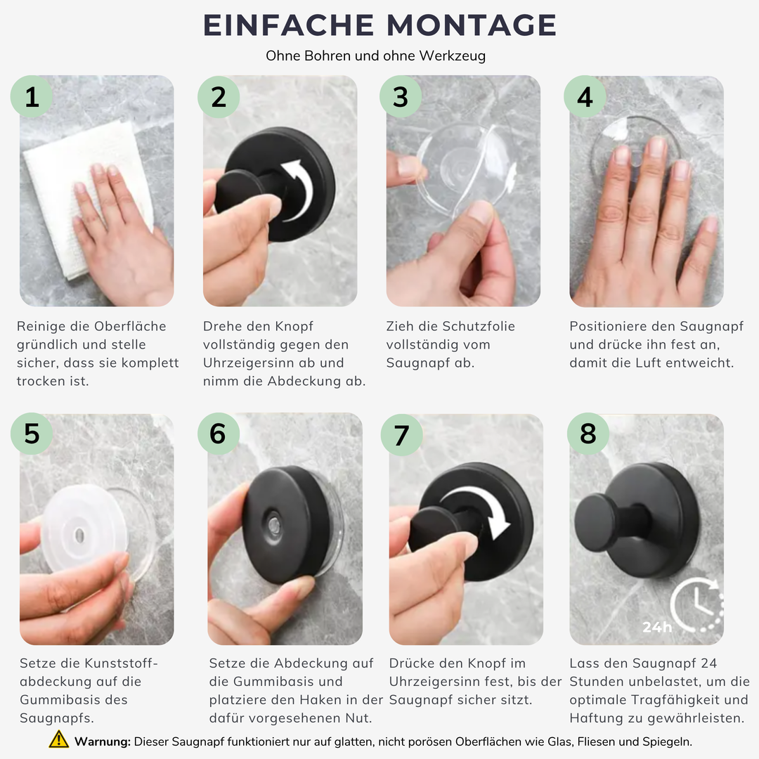 Montageanleitung für Saugnapfhaken ohne Bohren Schritt für Schritt erklärt