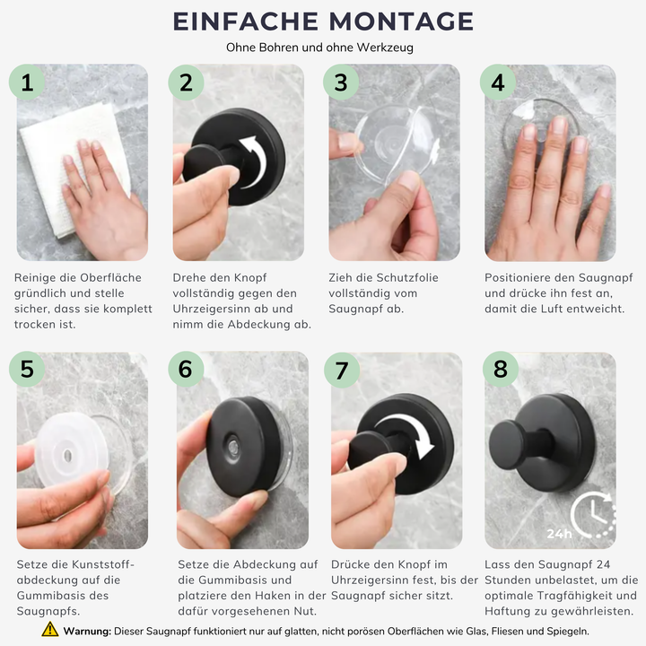 Montageanleitung für Saugnapfhaken ohne Bohren Schritt für Schritt erklärt
