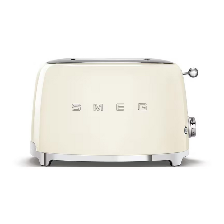 SMEG Toaster 50s Retro Style in Creme Frontansicht mit 2 Schlitzen und Edelstahl Details