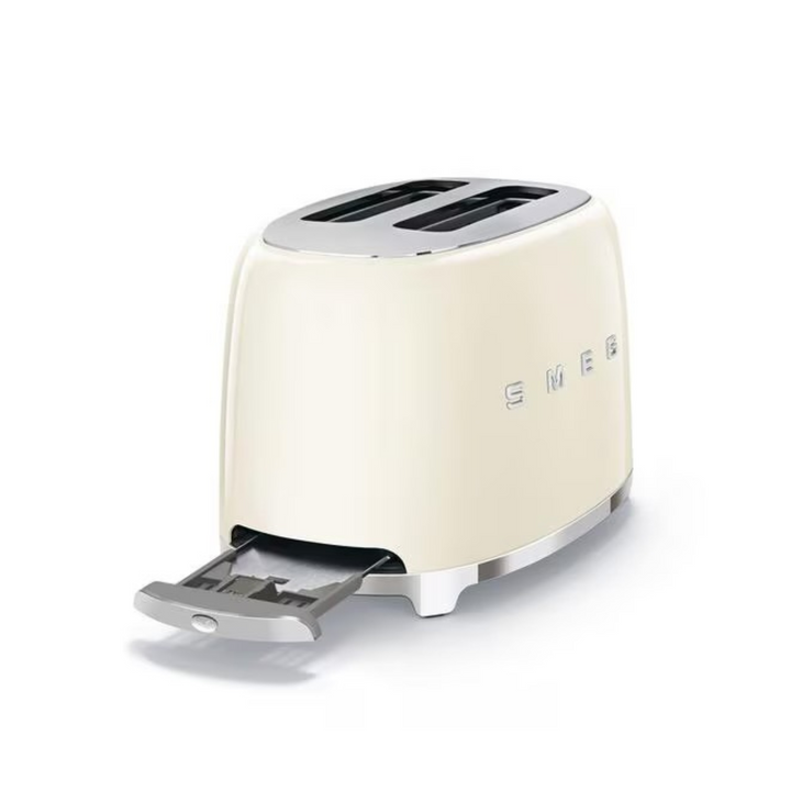 SMEG Toaster 50s Retro Style in Creme mit herausnehmbarer Krümelschublade für einfache Reinigung
