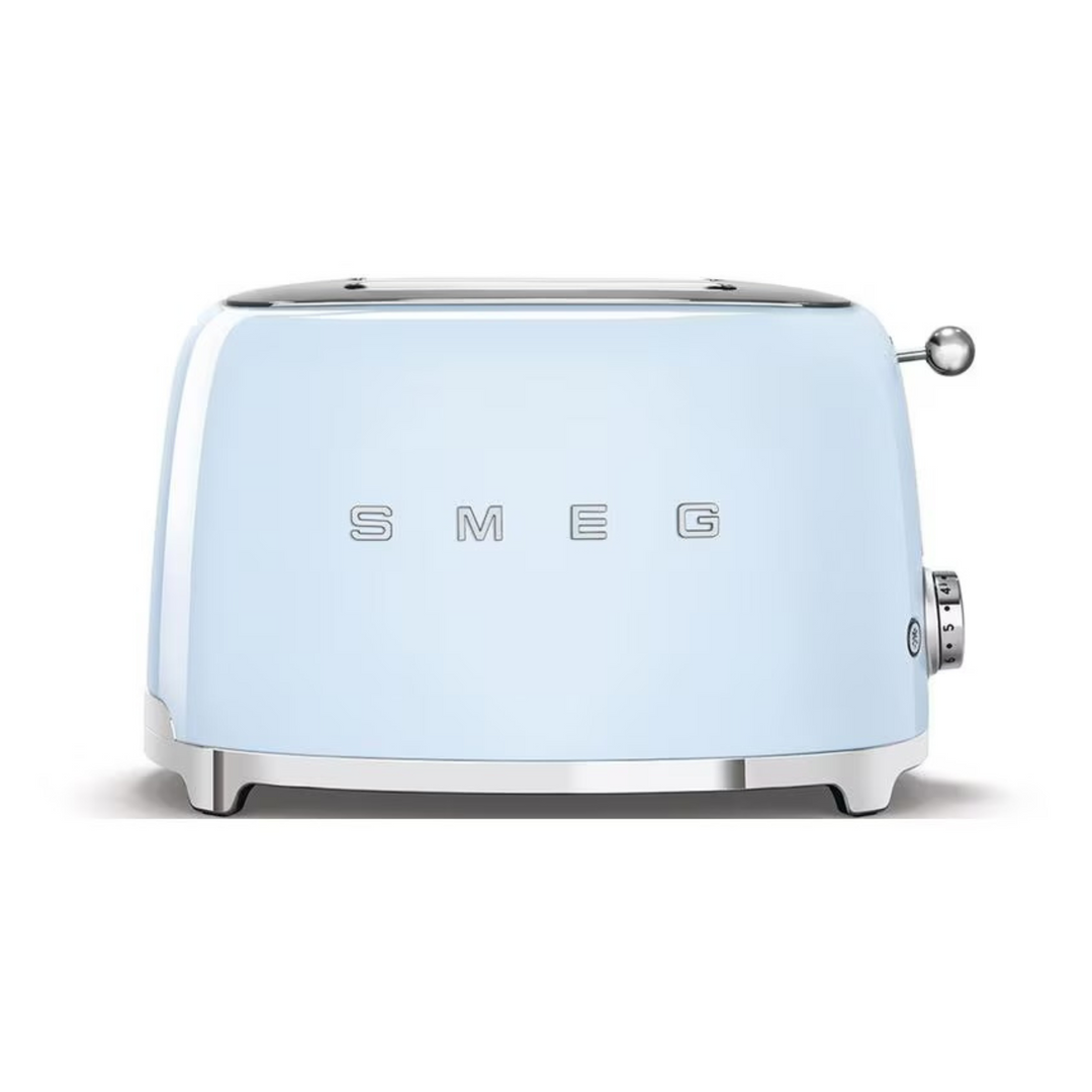 SMEG Toaster 50s Retro Style in Hellblau mit abgerundeter Form und Edelstahl Basis