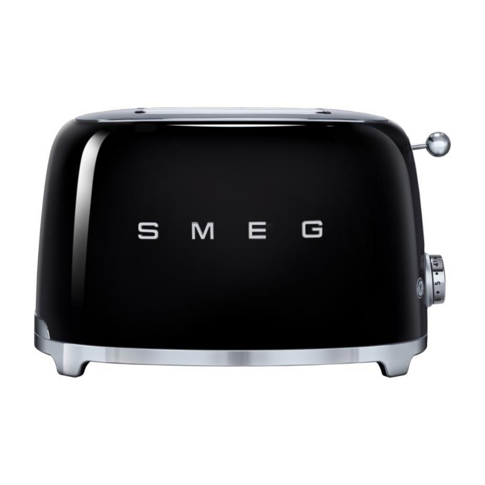 SMEG Toaster 50s Retro Style in Schwarz mit glänzendem Gehäuse und Edelstahl Elementen