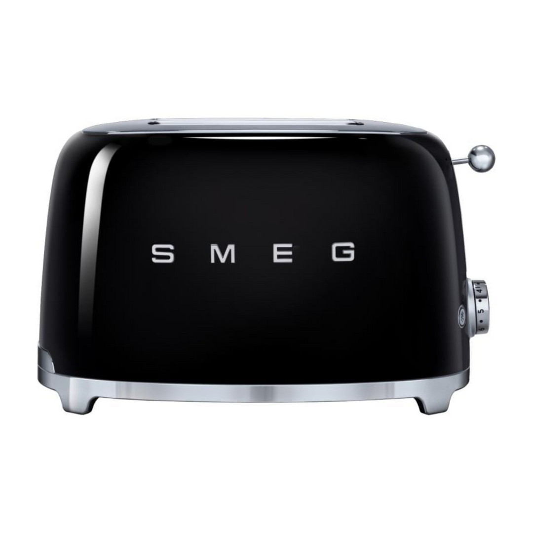 SMEG Toaster 50s Retro Style in Schwarz mit glänzendem Gehäuse und Edelstahl Elementen