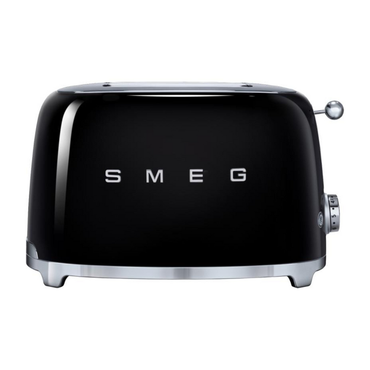 SMEG Toaster 50s Retro Style in Schwarz mit glänzendem Gehäuse und Edelstahl Elementen