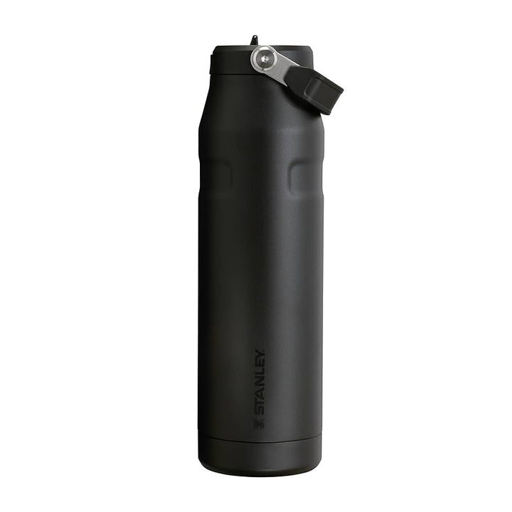 Stanley IceFlow Flip Straw Thermosflasche 1.06 l in Schwarz, Frontansicht mit Tragebügel