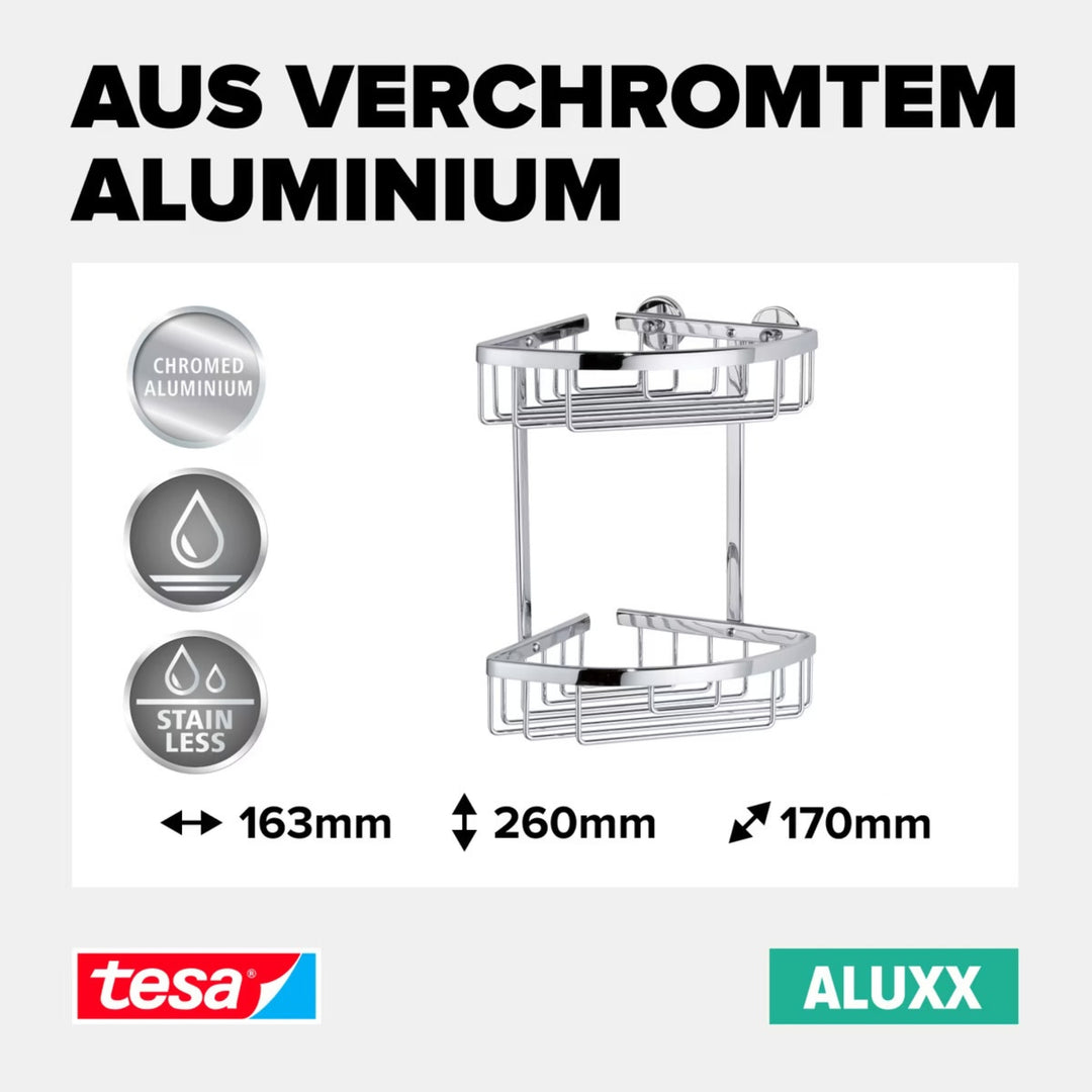 tesa Aluxx Eckablagekorb zweistöckig Masse 260 x 163 x 170 mm verchromtes Aluminium