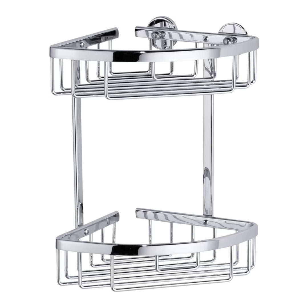 tesa Aluxx Eckablagekorb zweistöckig aus verchromtem Aluminium für die Dusche