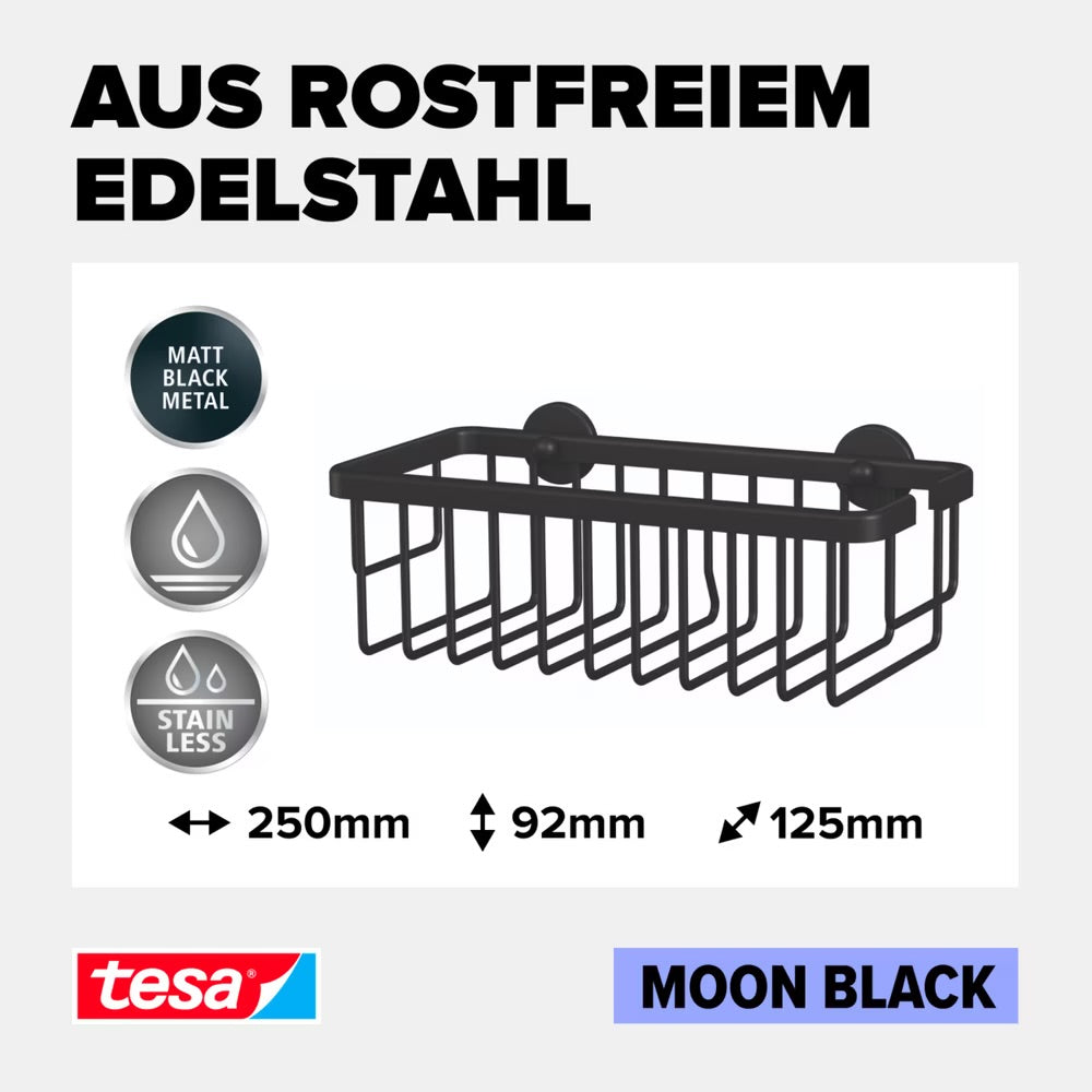 Étagère de douche tesa Moon Black, dimensions 250 x 92 x 125 mm