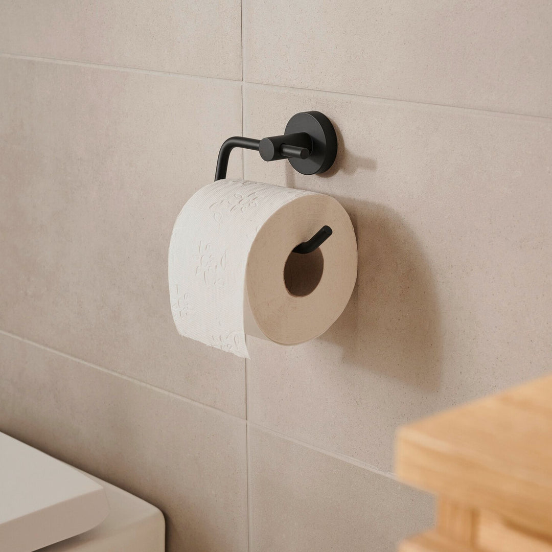tesa Moon Black Toilettenpapierhalter, mit Rolle an der Fliesenwand
