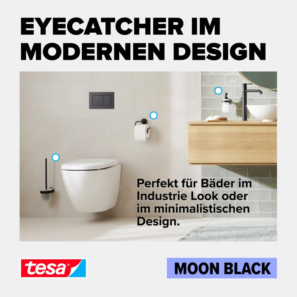 tesa Moon Duschablage schwarz im modernen Badezimmer mit minimalistischem Design