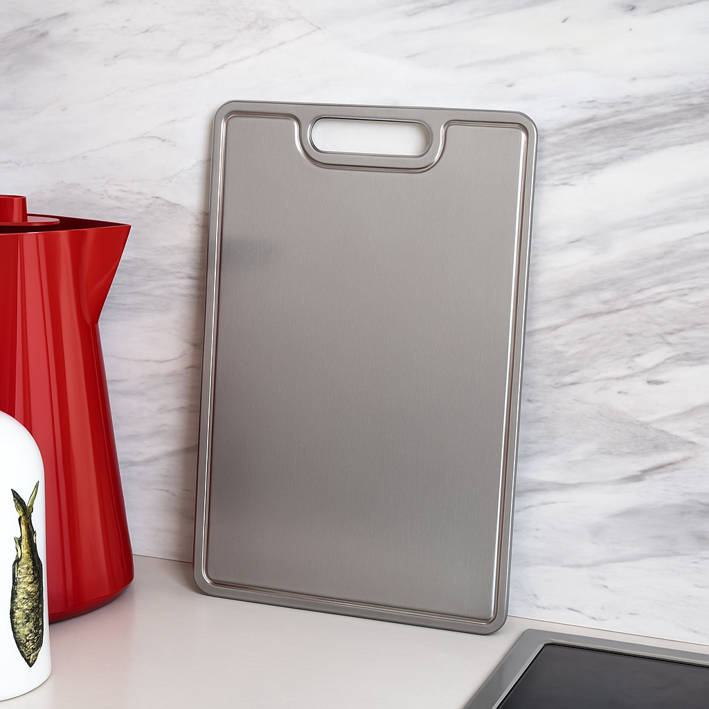Titan Schneidebrett auf Küchenarbeitsplatte – modernes, hygienisches Schneidebrett aus Titan