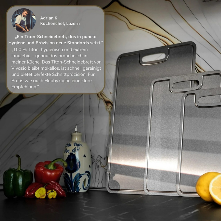 Titan Schneidebrett Set in moderner Küche – langlebiges Premium Schneidebrett für Alltag und Profis