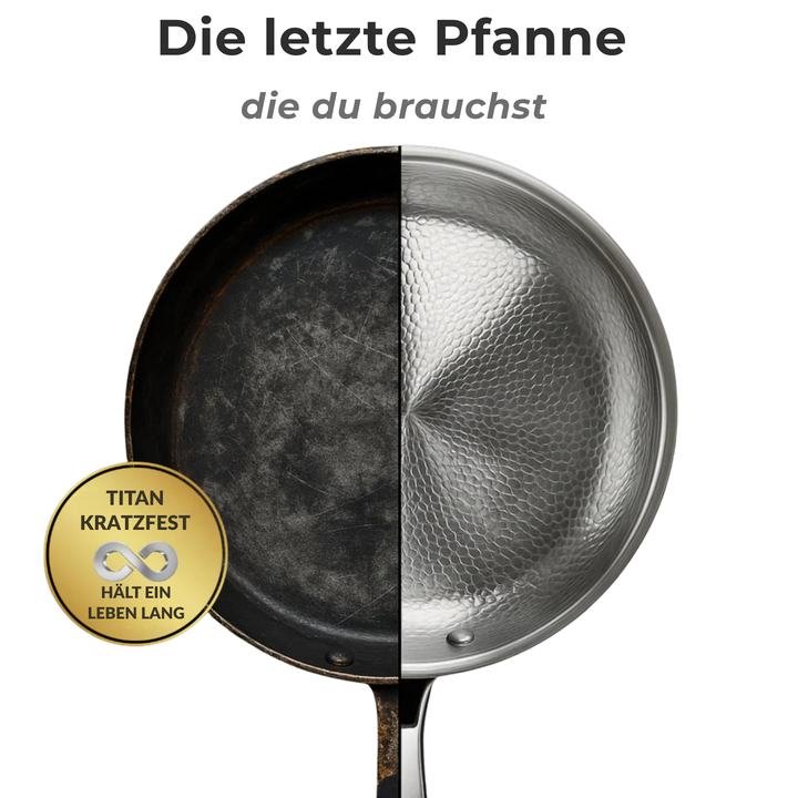 Vergleich zwischen herkömmlicher Pfanne und Titanium Pro Bratpfanne