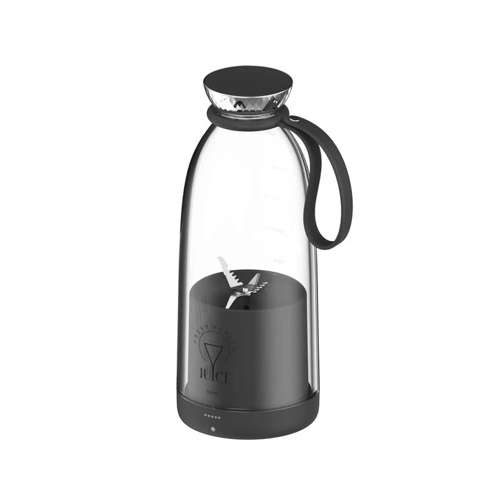 Tragbarer Smoothie Maker in elegantem Schwarz, 500 ml Fassungsvermögen, mit 6 Klingen und USB-Aufladung.