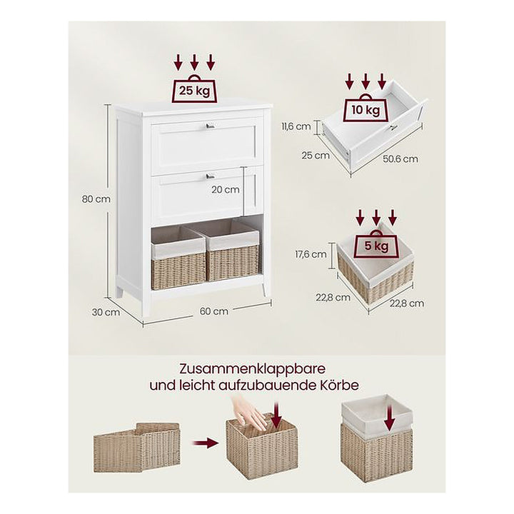 VASAGLE Badezimmer-Schrank 30 x 80 cm, Weiss