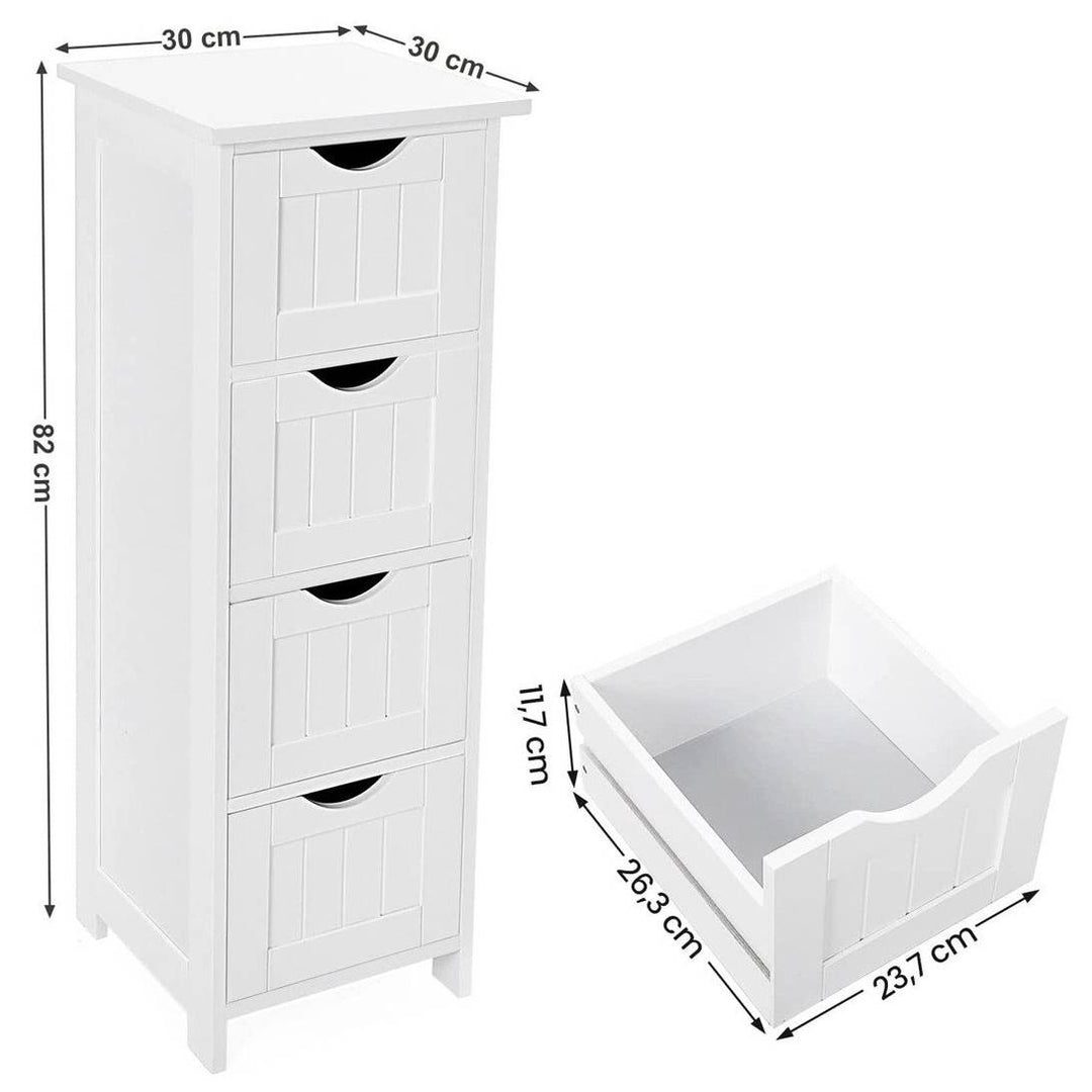 Meuble de salle de bain VASAGLE à 4 tiroirs, blanc, dimensions