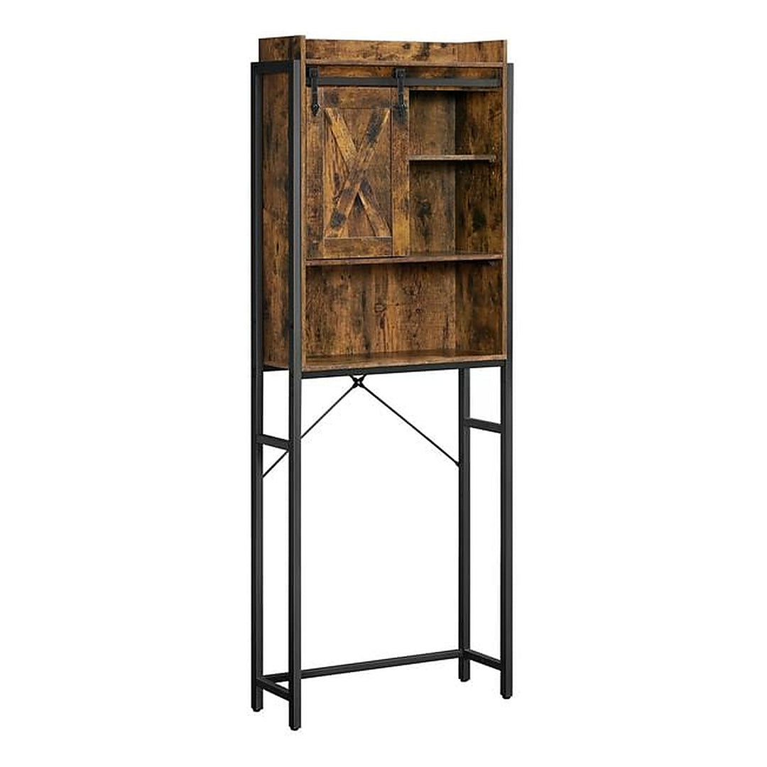 VASAGLE Badezimmerregal mit Schrank 64 x 24 x 171 cm, Schwarz/Braun