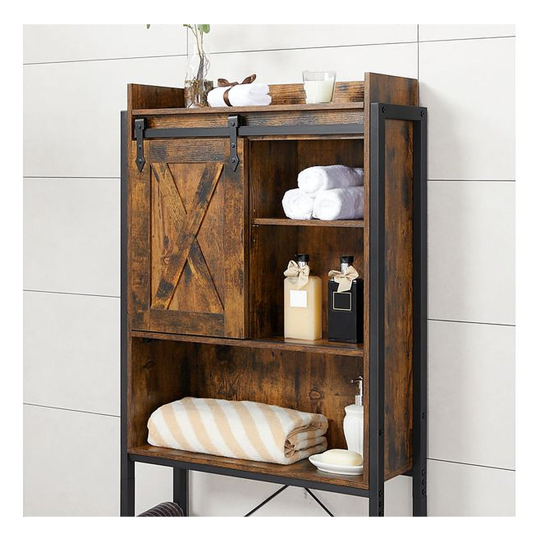 VASAGLE Badezimmerregal mit Schrank 64 x 24 x 171 cm, Schwarz/Braun