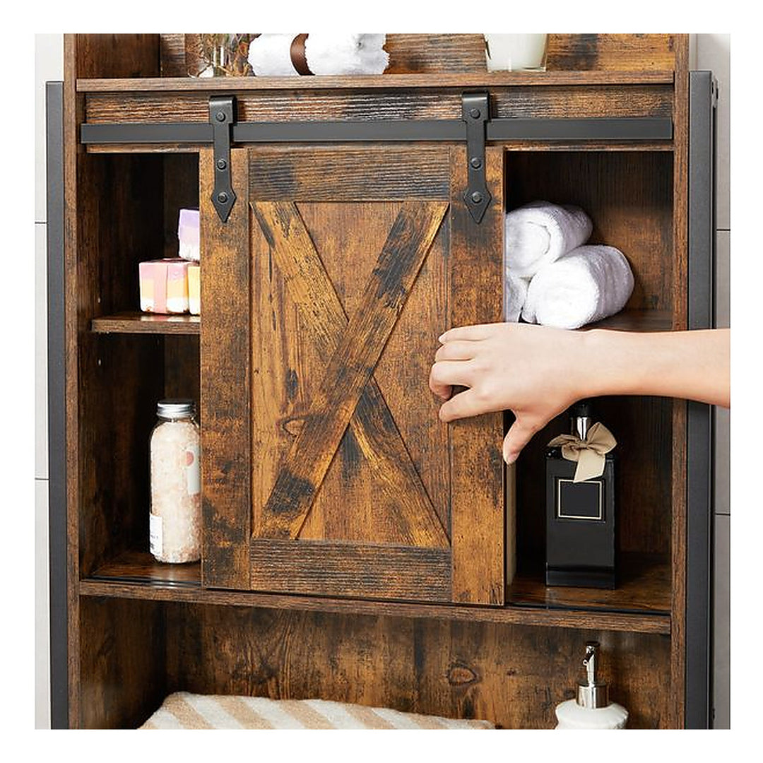 VASAGLE Badezimmerregal mit Schrank 64 x 24 x 171 cm, Schwarz/Braun